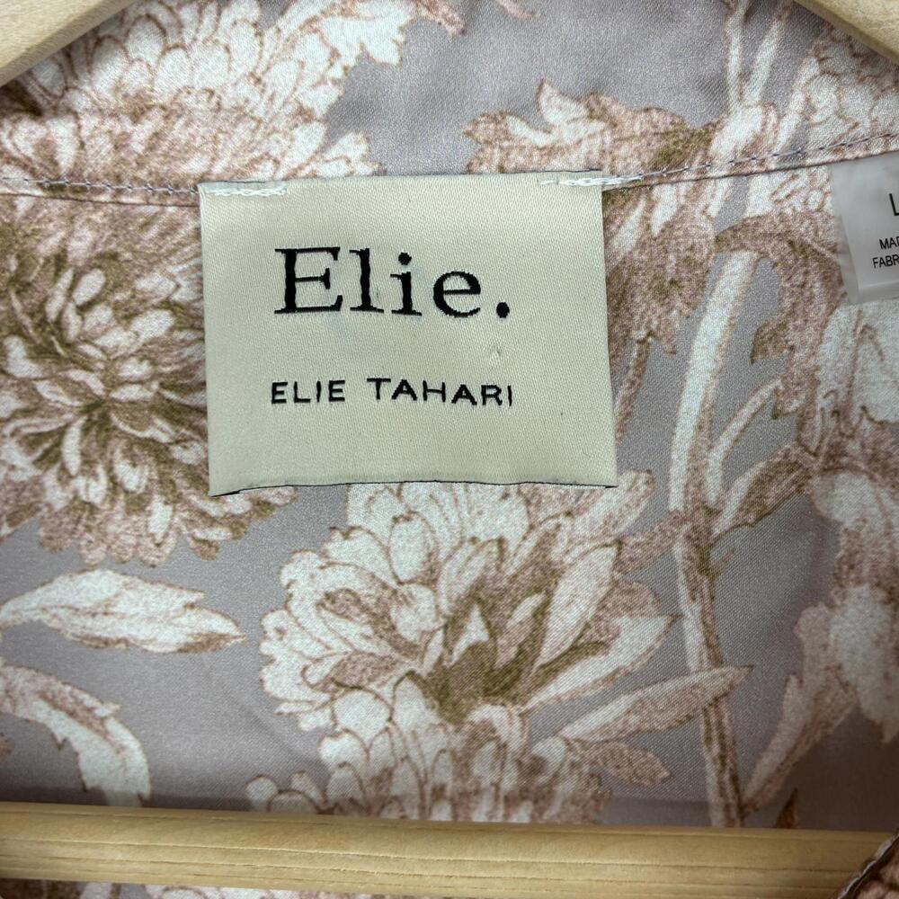 Elie. Elie Tahari Silky Neutral Gray Tan Floral Print Blouse Sz Lg - Picture 4 of 9
